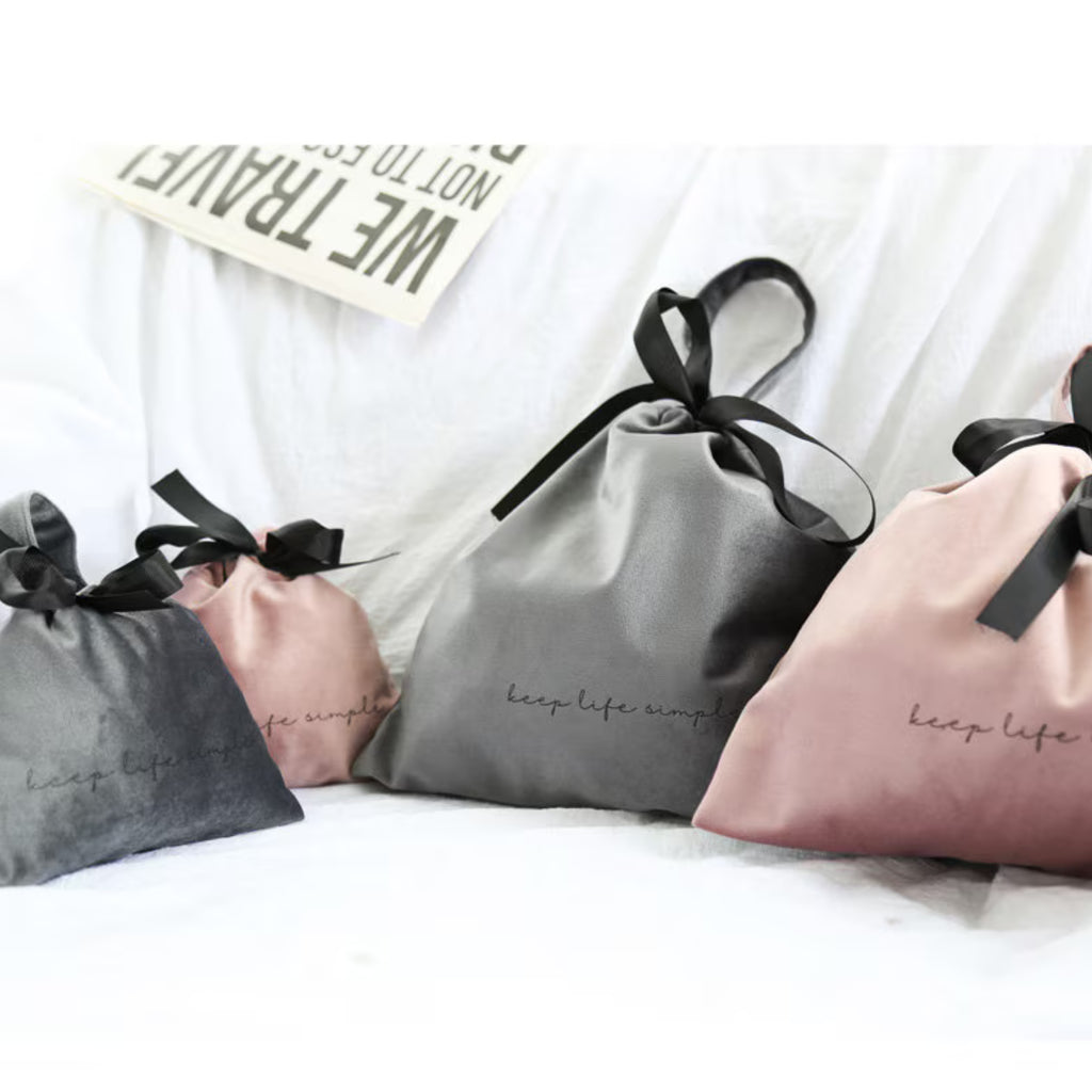 Velvet Drawstring Organiser Bag with Handle – “Keep Life Simple” Storage Pouch