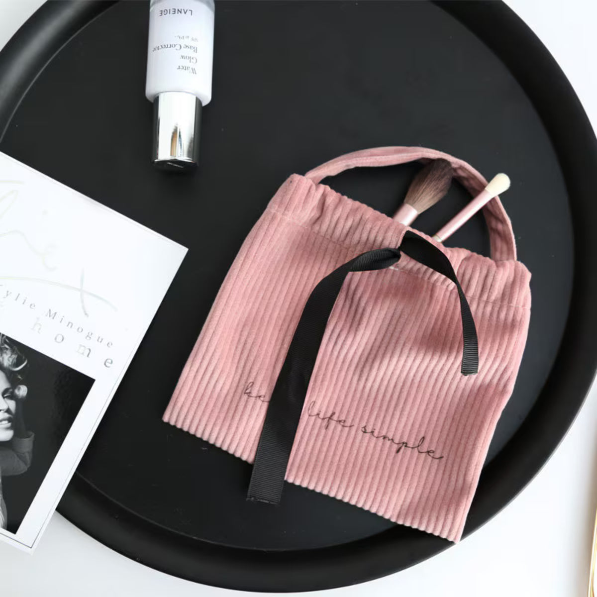 Velvet Drawstring Organiser Bag with Handle – “Keep Life Simple” Storage Pouch