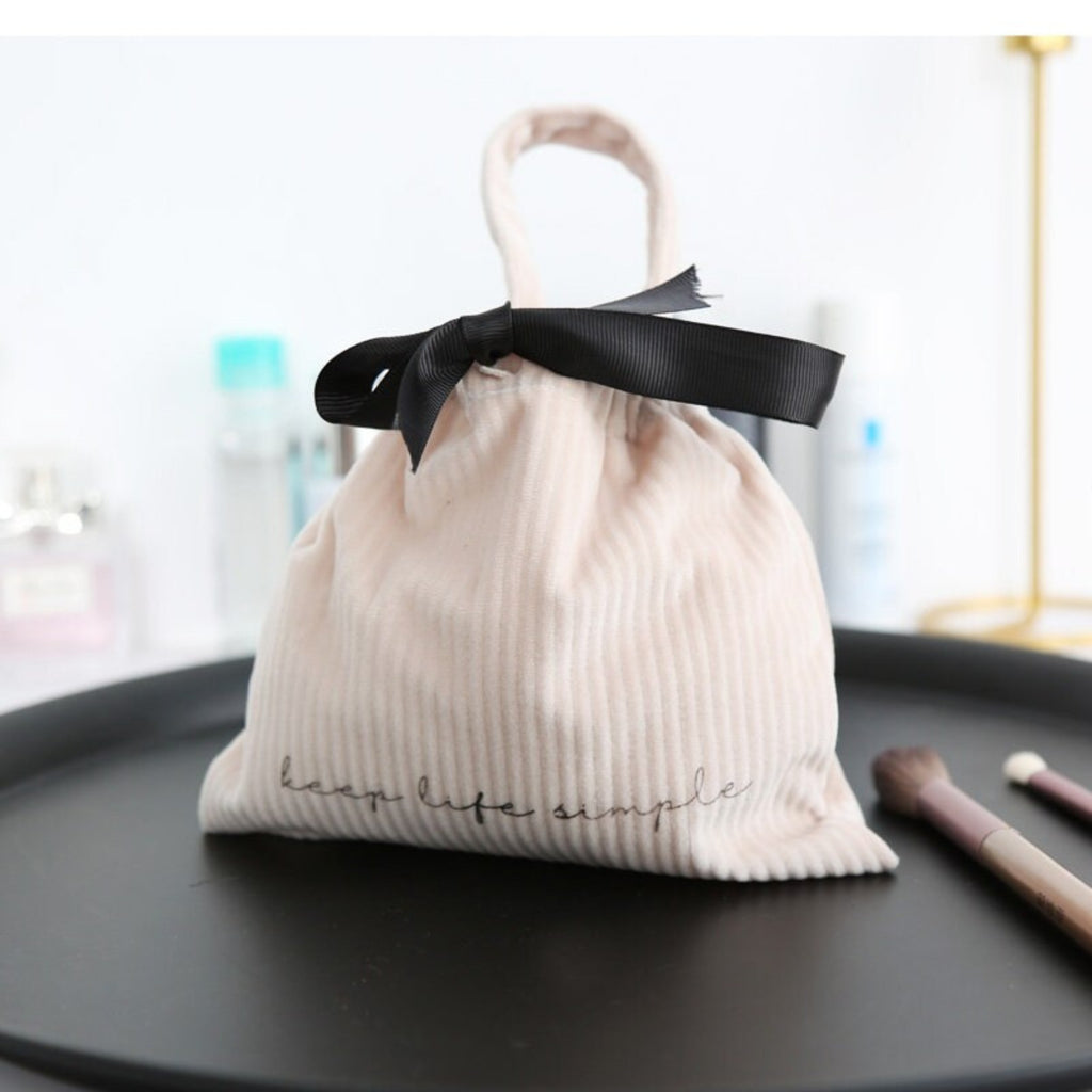 Velvet Drawstring Organiser Bag with Handle – “Keep Life Simple” Storage Pouch