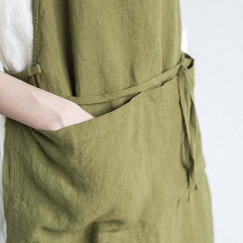 Natural Linen Apron – Adjustable Neck Strap & Waist Ties, 7 Colours