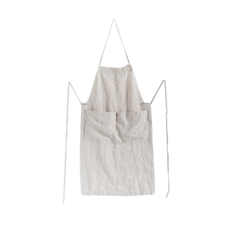 Natural Linen Apron – Adjustable Neck Strap & Waist Ties, 7 Colours