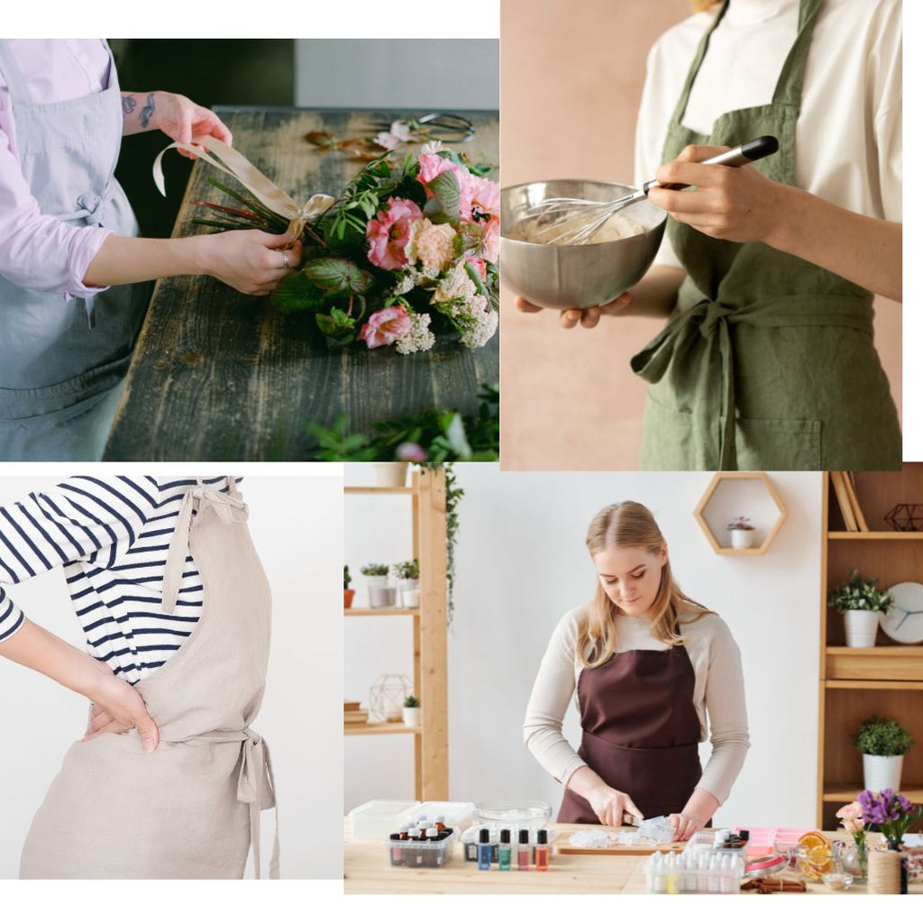 Natural Linen Apron – Adjustable Neck Strap & Waist Ties, 7 Colours