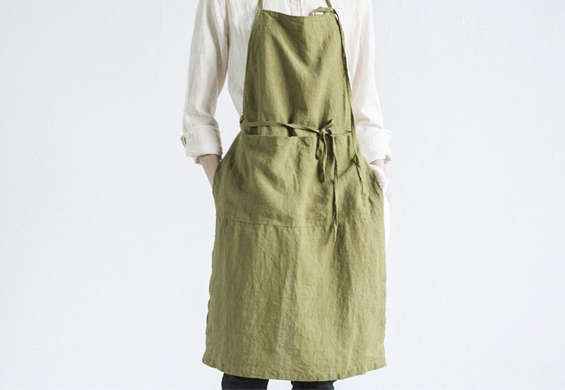 Natural Linen Apron – Adjustable Neck Strap & Waist Ties, 7 Colours