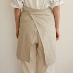Natural Linen Half Apron with Pockets – Cream Waist Tie Apron