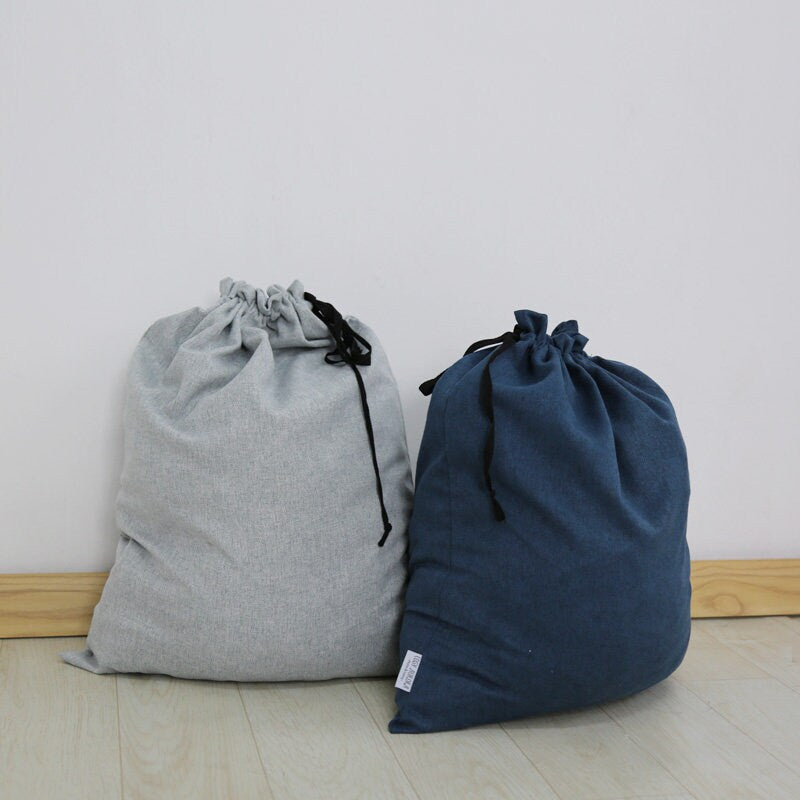 Cotton Linen Laundry Bag with Waterproof Coating – Drawstring Storage Sack