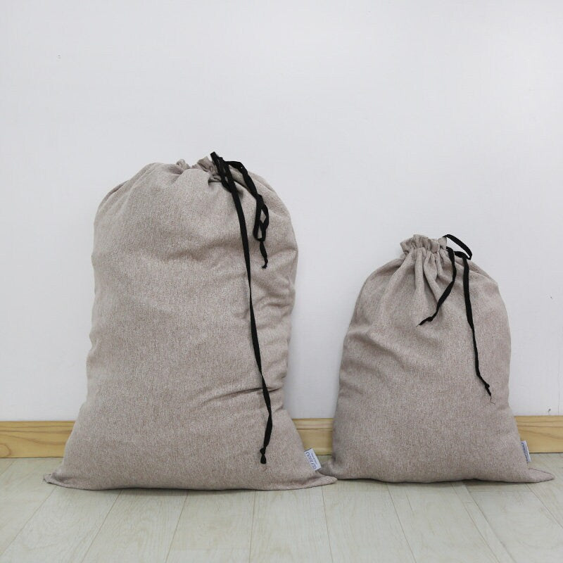 Cotton Linen Laundry Bag with Waterproof Coating – Drawstring Storage Sack