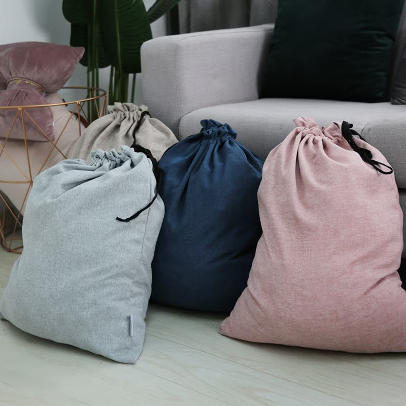 Cotton Linen Laundry Bag with Waterproof Coating – Drawstring Storage Sack