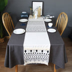 Black & White Boho Geometric Table Runner – Moroccan Style Cotton Blend
