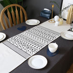 Black & White Boho Geometric Table Runner – Moroccan Style Cotton Blend