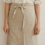 Natural Linen Half Apron with Pockets – Cream Waist Tie Apron